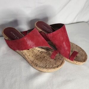 Donald Pliner Red Lizard Embossed Leather Cork Wedge Thong Sandals Size 8M